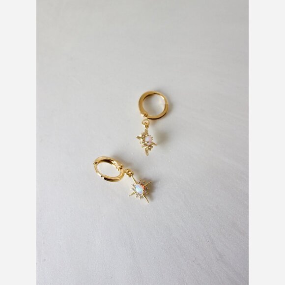 Opalite Star Huggie Earrings – Gold Plated Hoops - Picture 2 of 4